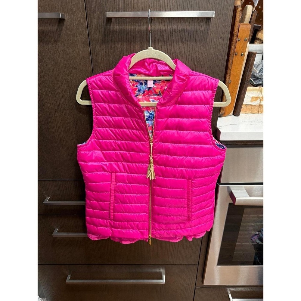 Lilly Pulitzer puffer vest lightweight quilted design pink women's small